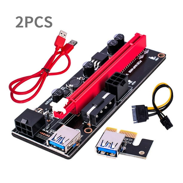 2x USB 3.0 PCI-E Express 1x To 16x Extender Riser Card Power Cable 4 6 15 Pin US